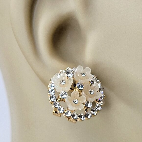 Flower Earrings Elegant Floral Motif Crystal Earrings - Picture 1 of 8